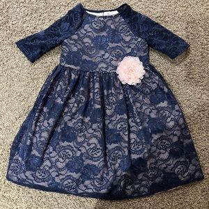 Laura Ashley navy lace overlay dress Beautiful girls size 7.